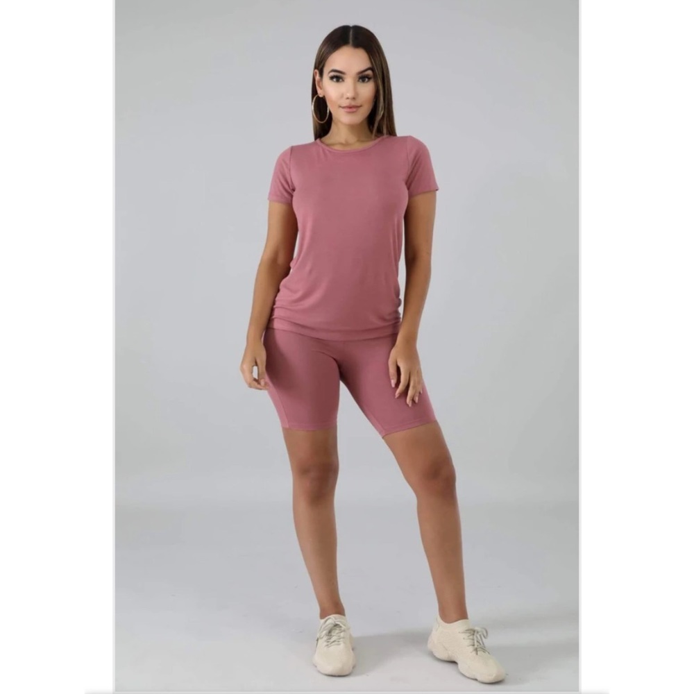 Mauve Pink t-shirt top and shorts set lounge wear, fitness  outfit